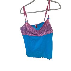 Vintage Y2K Josie Blue Pink Lace‎ Trim Cami Tank Top Women's